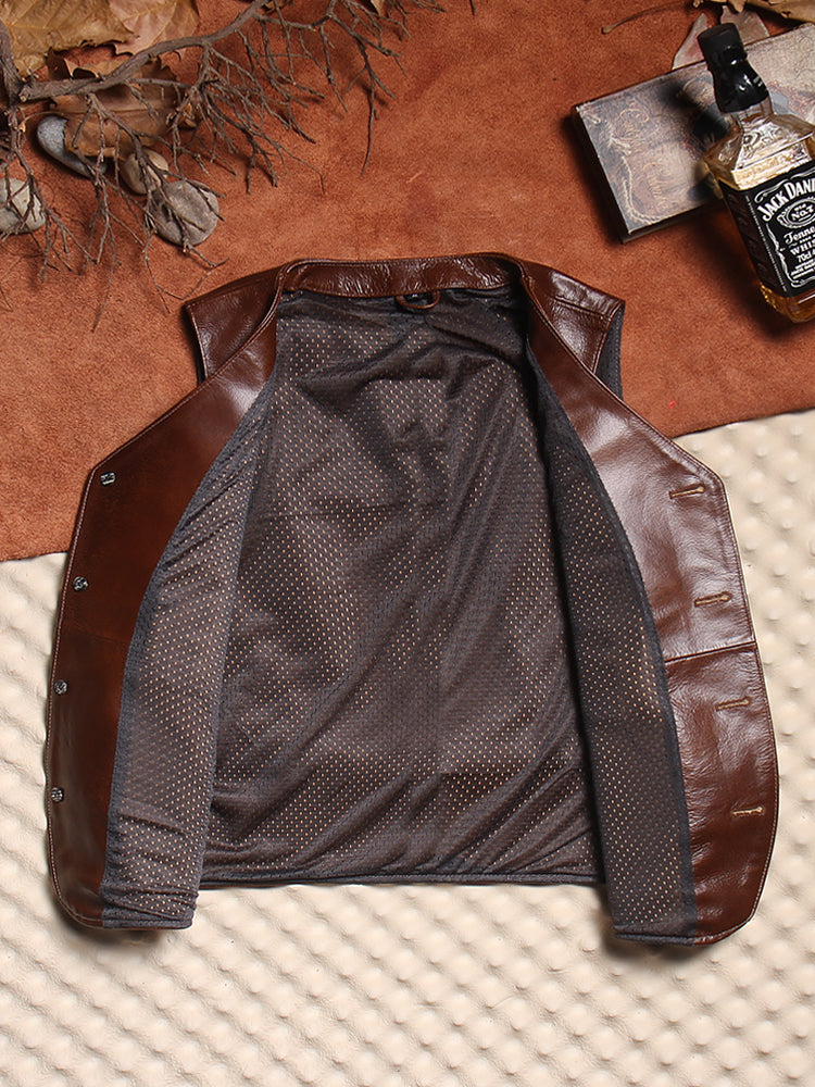 裏地メッシュで夏用にも◆カウレザー バイカーベスト M~4XL◆