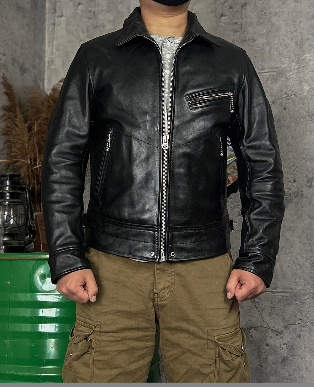 ホースハイドレザー シングルライダース ジャケット M~4XL