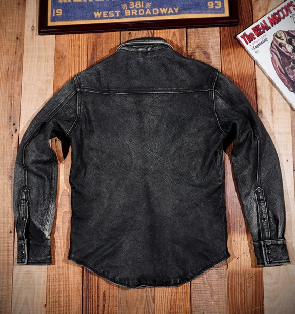 ヘビーウォッシュ加工★ゴートレザーウエスタンシャツ★S~4XL