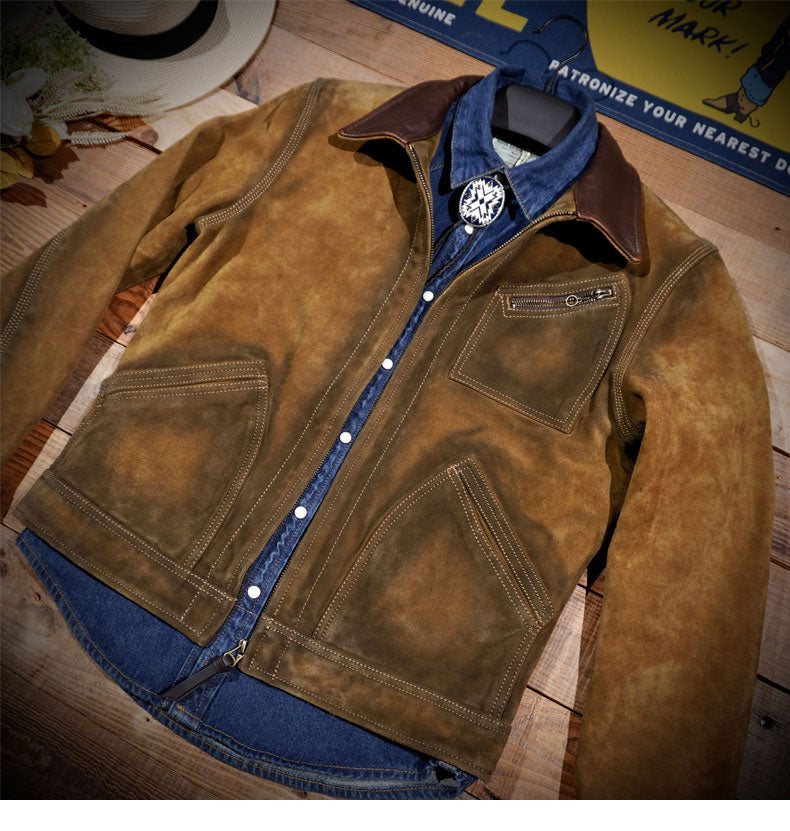 ★ヴィンテージ加工カウレザースウェードジャケット★S~XL