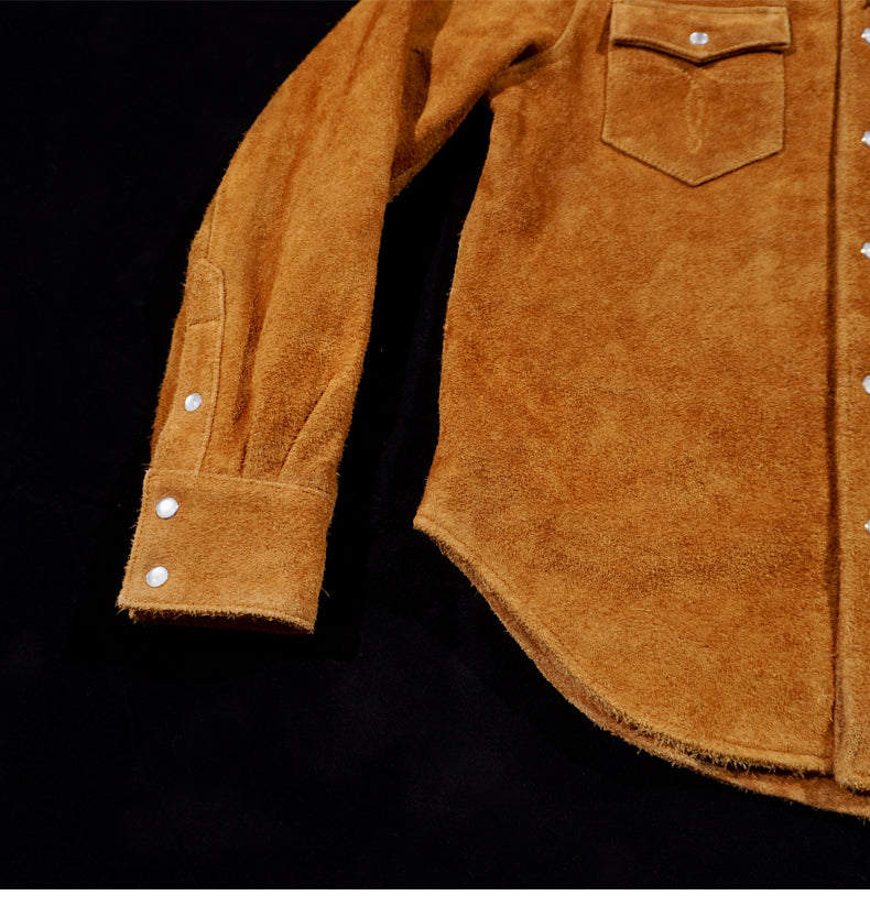 ★カウレザー スウェード ウエスタンシャツ★S~4XL