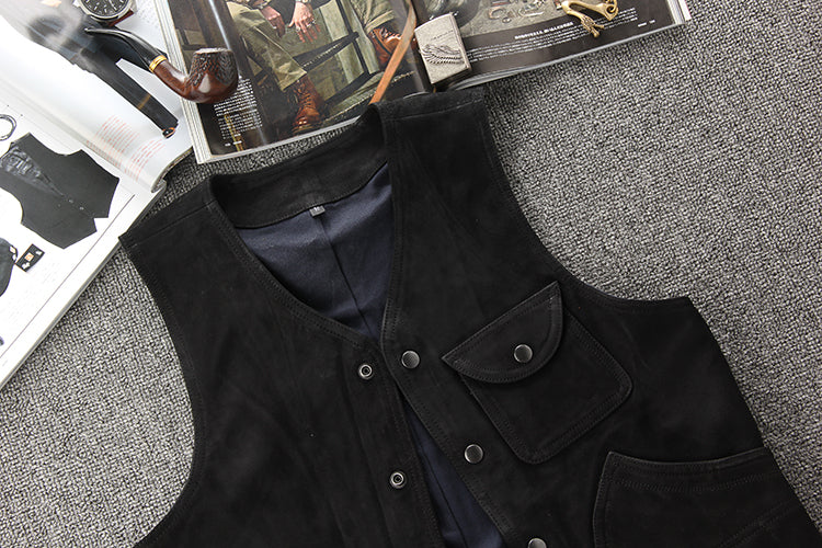 スウェード レザー ライダース ベスト M~4XL