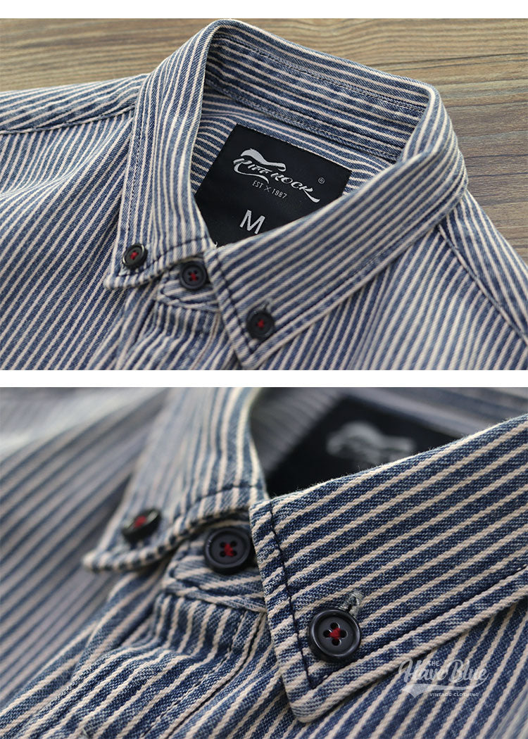 △コットン 長袖 ストライプボタンダウンシャツ▽S~2XL