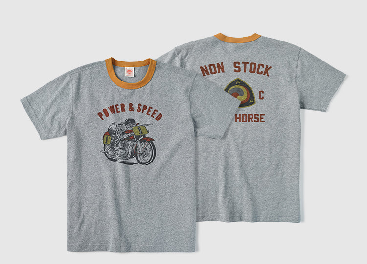 2色展開◆色味、プリントの雰囲気もGOOD◆ヴィンテージ復刻 POWER&SPEEDバイクTシャツ◆S~2XL