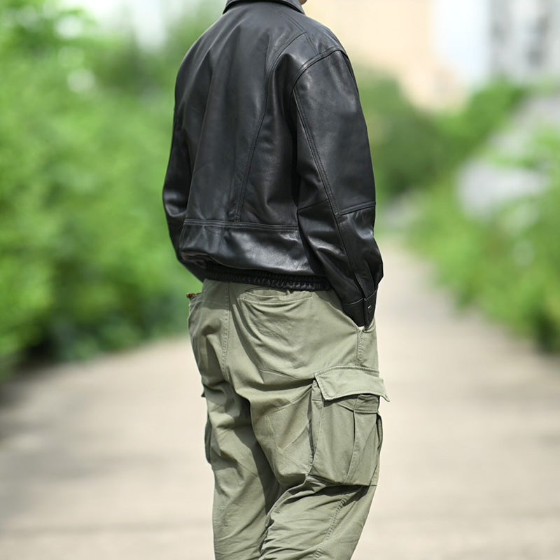 △シープレザー ワイドシルエット ブルゾン▽ M~XL