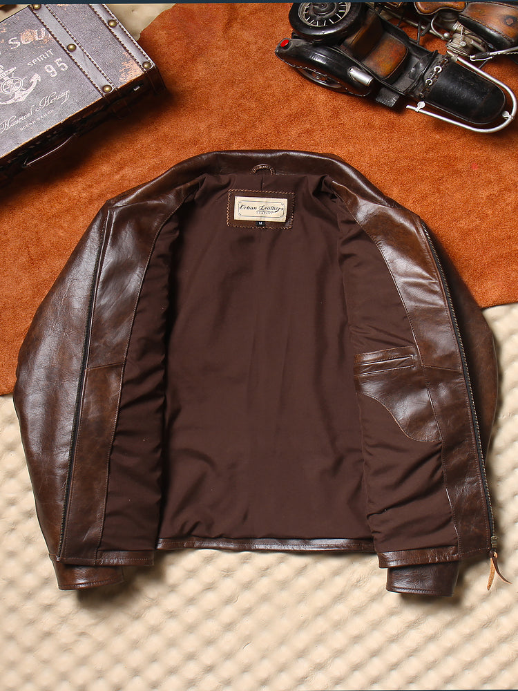 1930's VINTAGE復刻デザイン ワックスコーティング カウレザー シングルライダースジャケット M~5XL