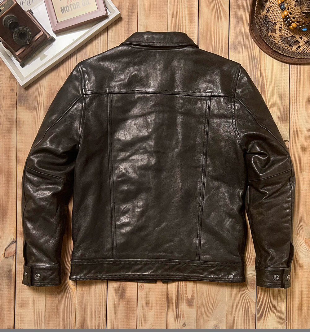 SALEプライス★VINTAGE復刻デザイン 植物タンニンなめし ゴートレザー シングルライダースジャケット★M~5XL