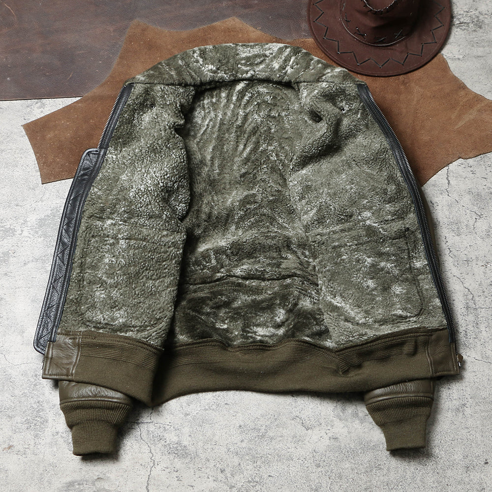 ☆オーストラリア産ムートン A-2フライトジャケット☆カーキS~3XL