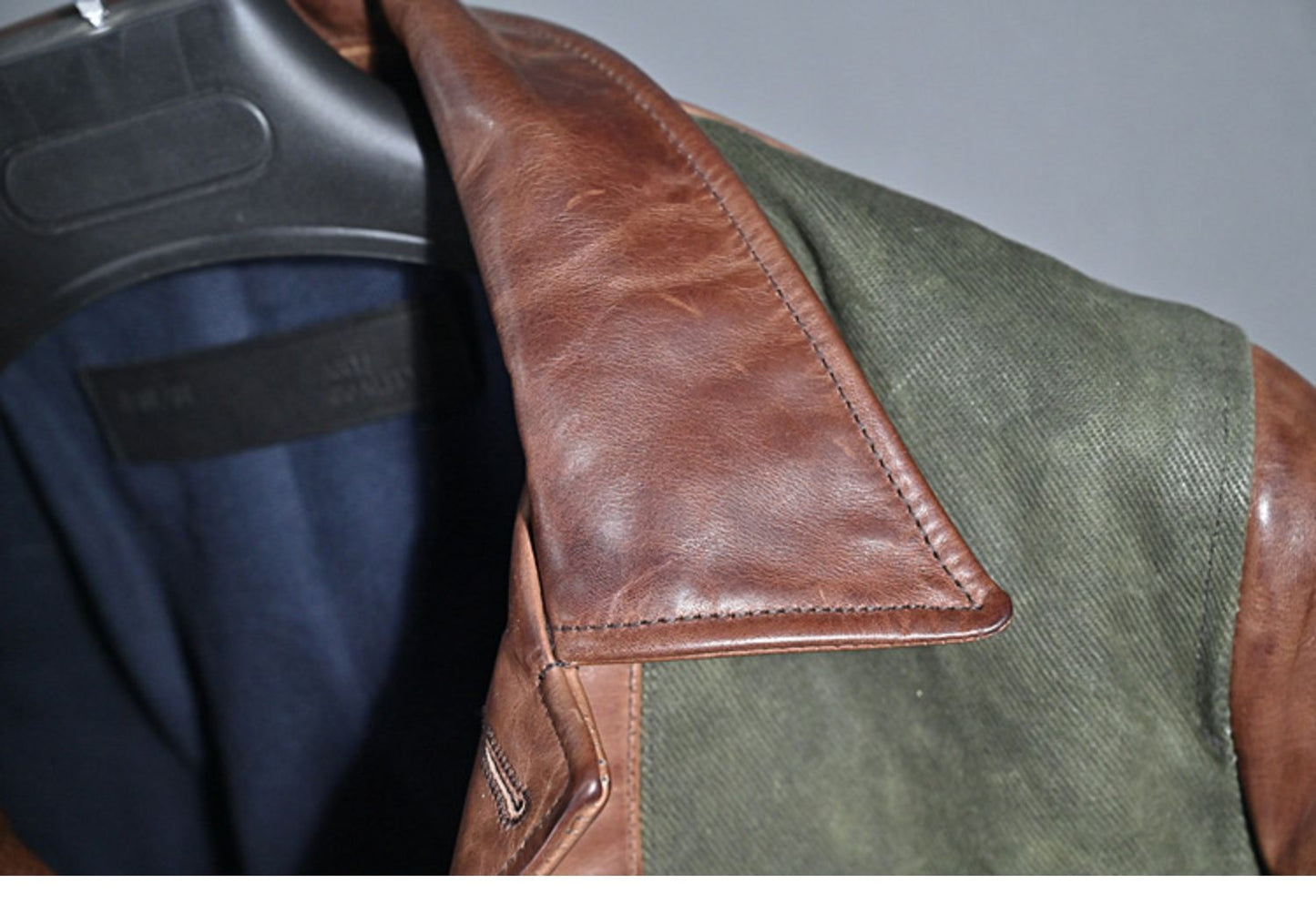 絶妙なヴィンテージ加工で雰囲気ある仕上がりに◇オイルドホースレザー×コットン帆布 切替 レザージャケット◇M~3XL