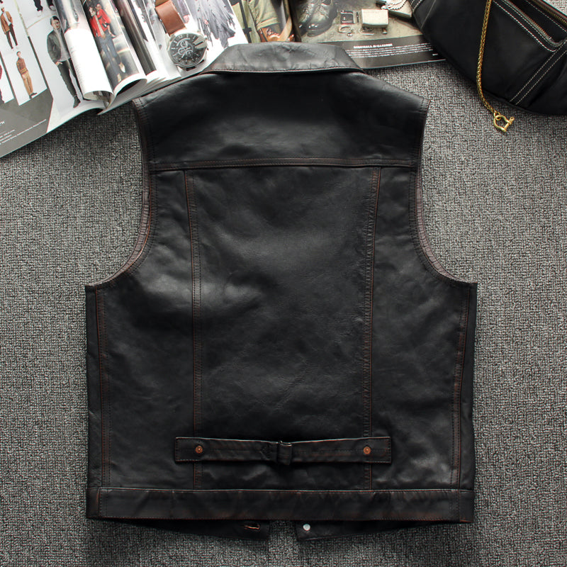 茶芯ホースハイドレザー ライダースレザーベスト M~4XL