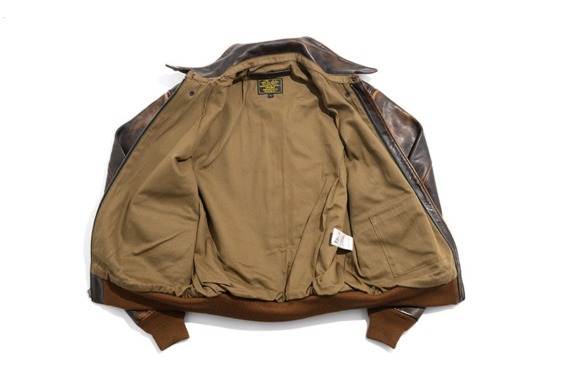 ★ヴィンテージ復刻 植物タンニン鞣し 茶芯カウレザー A-2ジャケット★M~3XL
