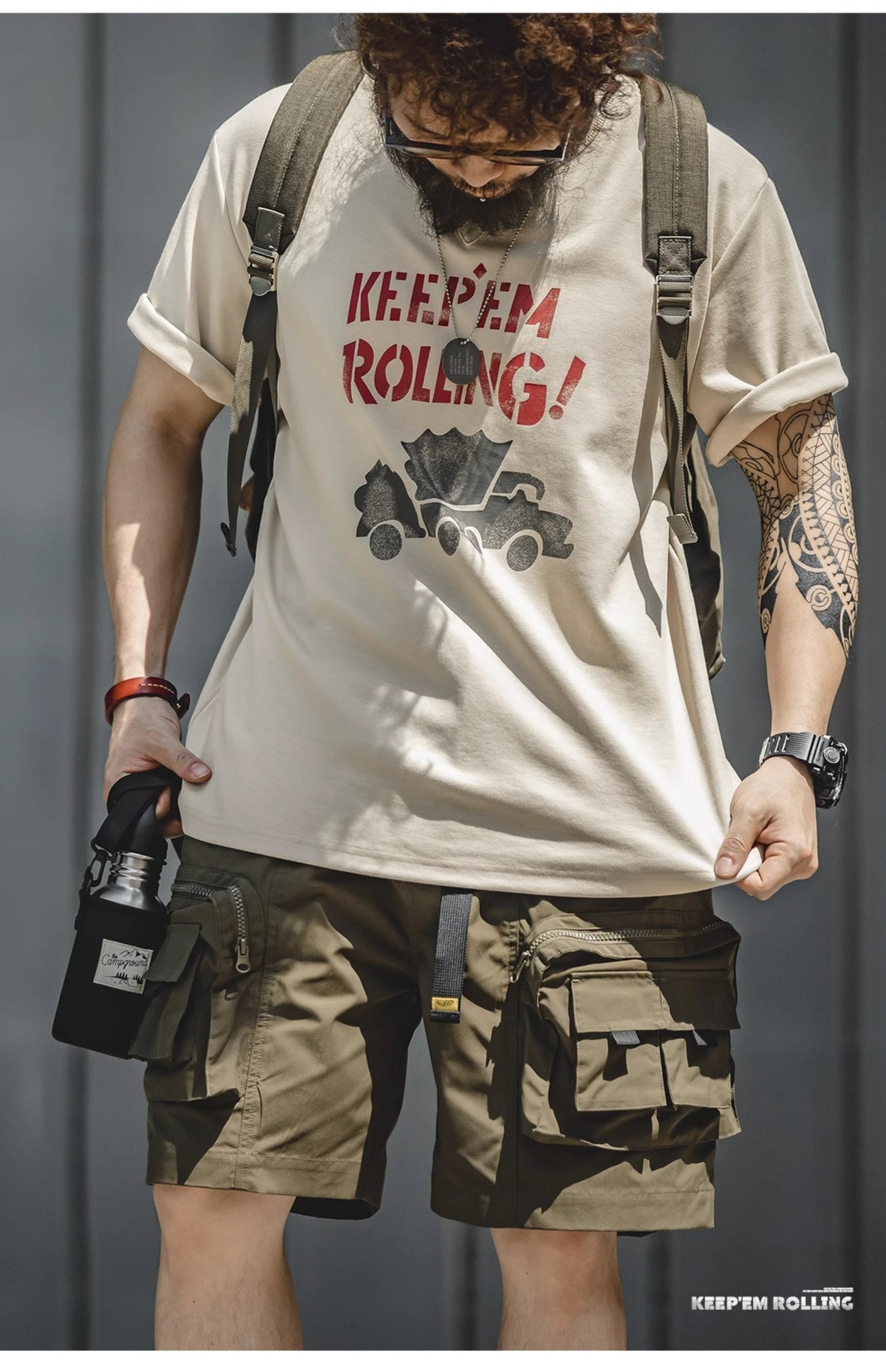 ◆ハーフスリーブ KEEP’EM ROLLING!プリント Tシャツ◆S~2XL