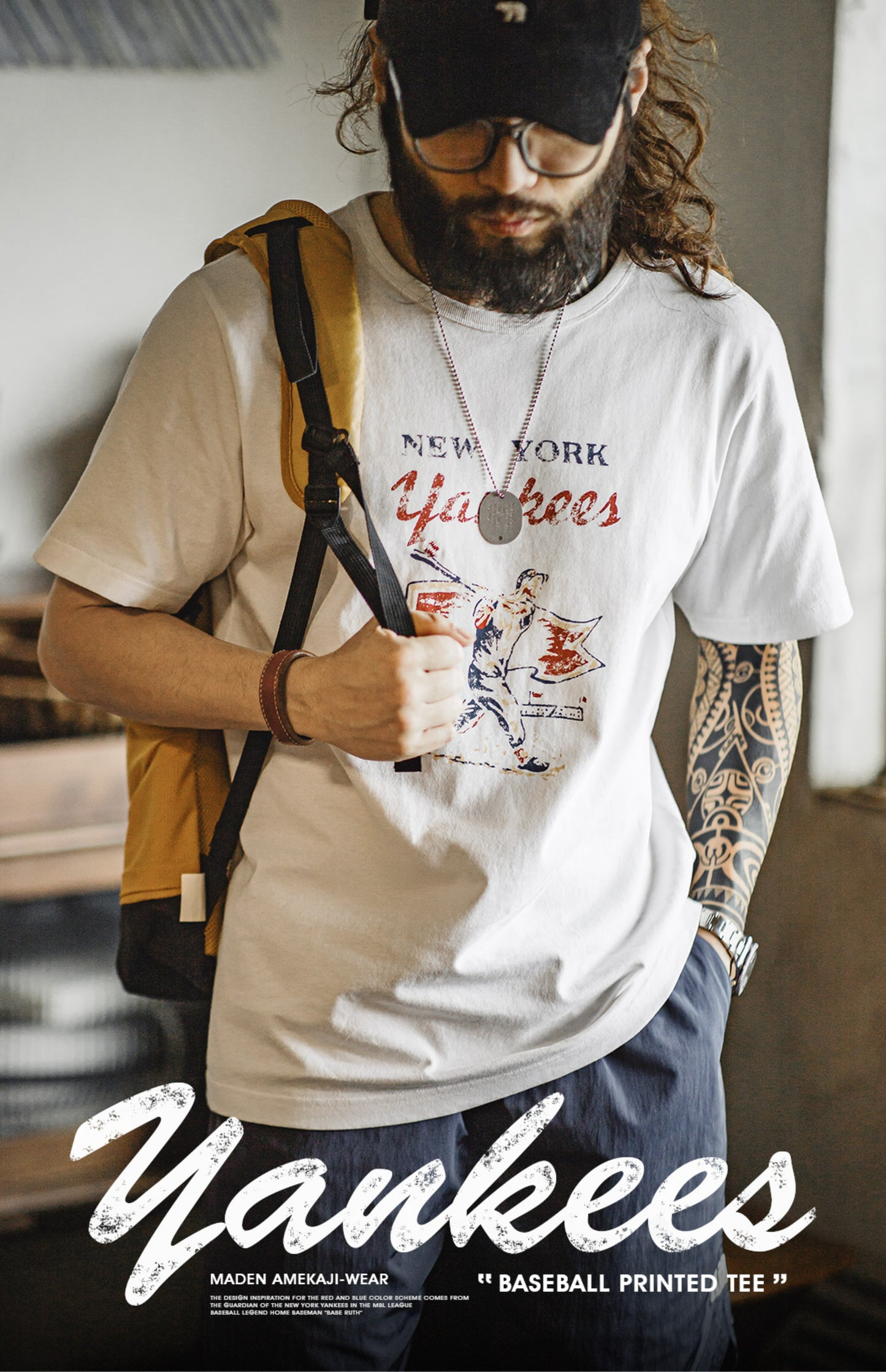 野球ボールの刺繍がポイントに◆NEWYORK YANKEESプリントTシャツ◆S~2XL