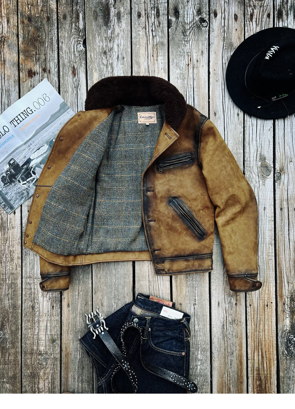 完璧なヴィンテージ加工★カウレザー×ムートン BILLINGS JACKET★S~3XL