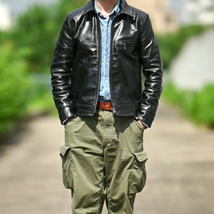 ▲ビンテージ復刻デザイン 茶芯ホースハイドレザー シングルライダース ジャケット▼M~2XL