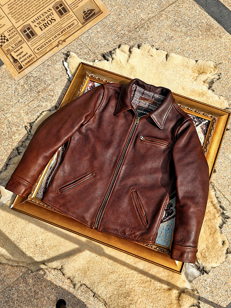 ◇30’S ヴィンテージ復刻 1.8㎜ カウレザー シングルライダースジャケット◇M~5XL