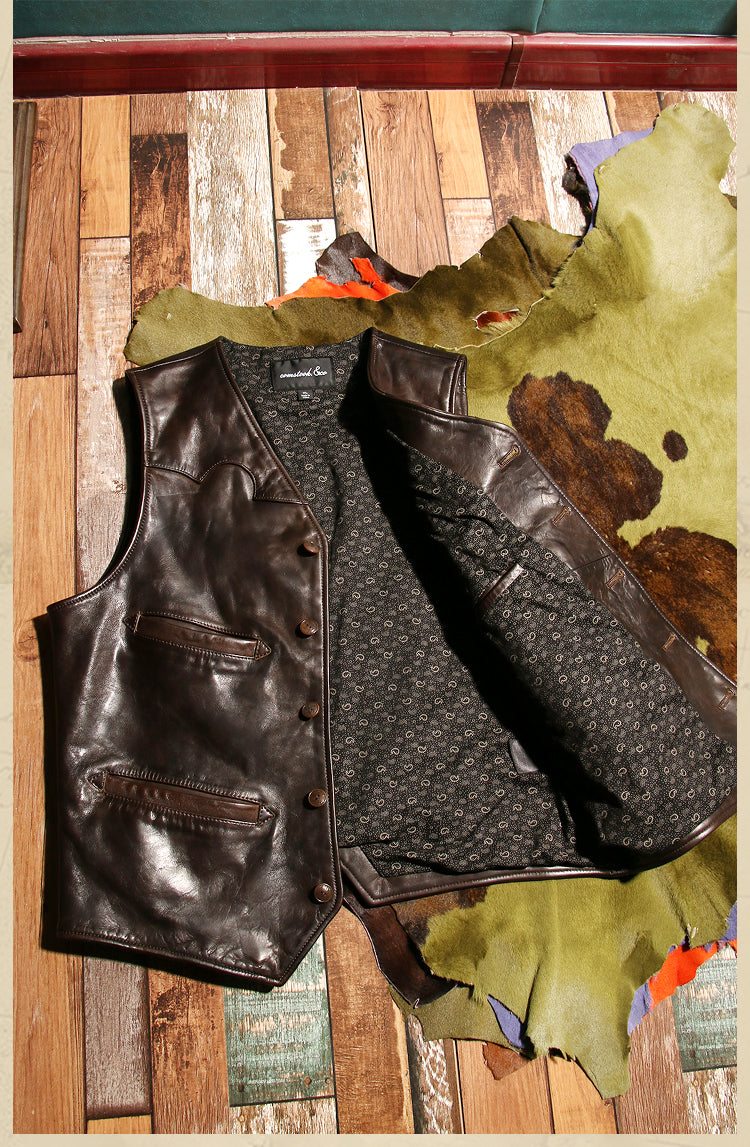 ホースハイド レザーウエスタン ベスト M~5XL