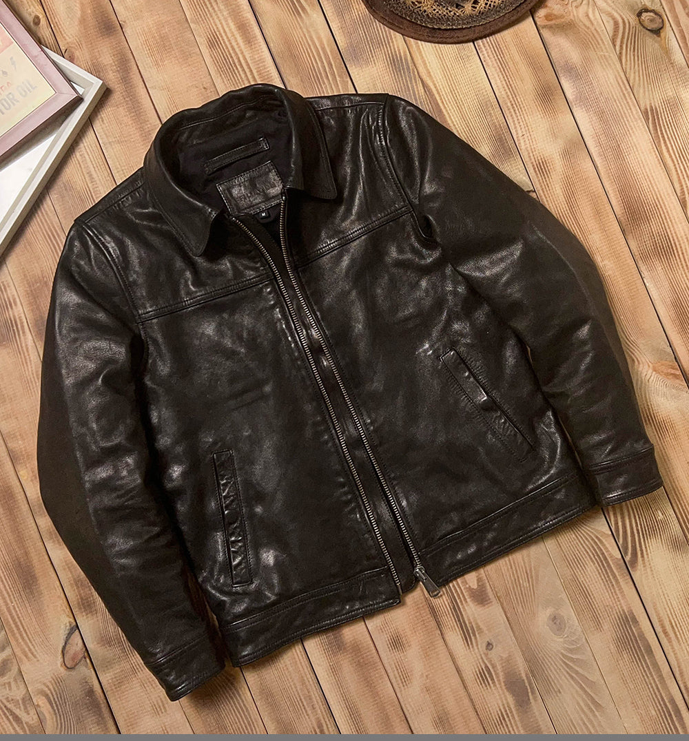 SALEプライス★VINTAGE復刻デザイン 植物タンニンなめし ゴートレザー シングルライダースジャケット★M~5XL
