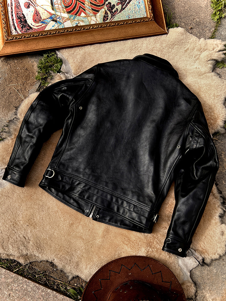 ◇ヴィンテージ復刻 ボールチェーン使用 ホースハイドレザー シングルライダースジャケット◇M~5XL