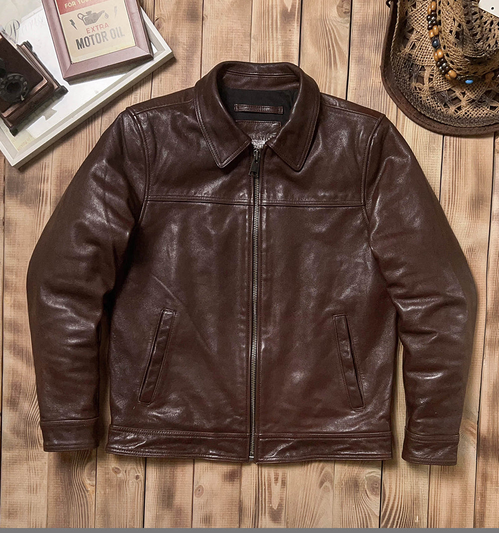 SALEプライス★VINTAGE復刻デザイン 植物タンニンなめし ゴートレザー シングルライダースジャケット★M~5XL ブラウン