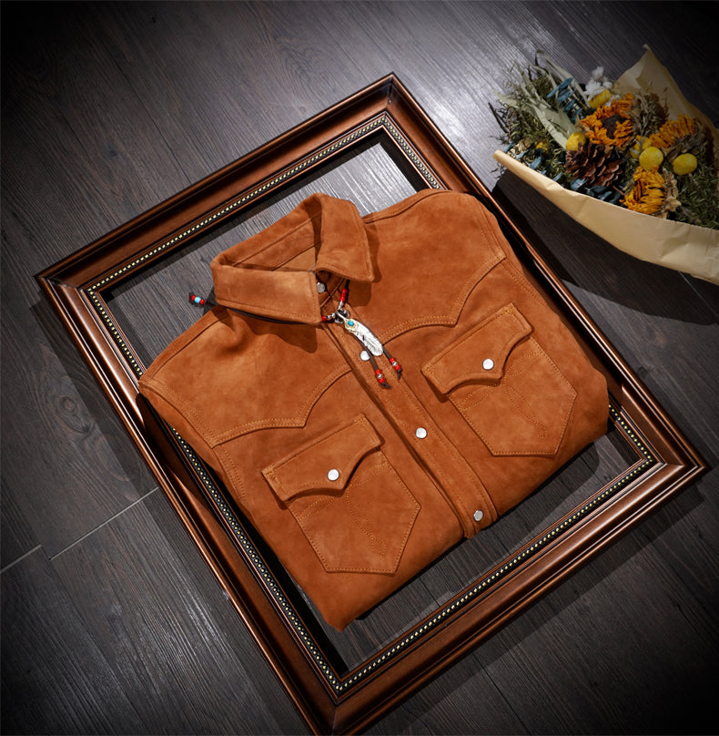 ★シープレザー スウェード ウエスタンシャツ★S~4XL