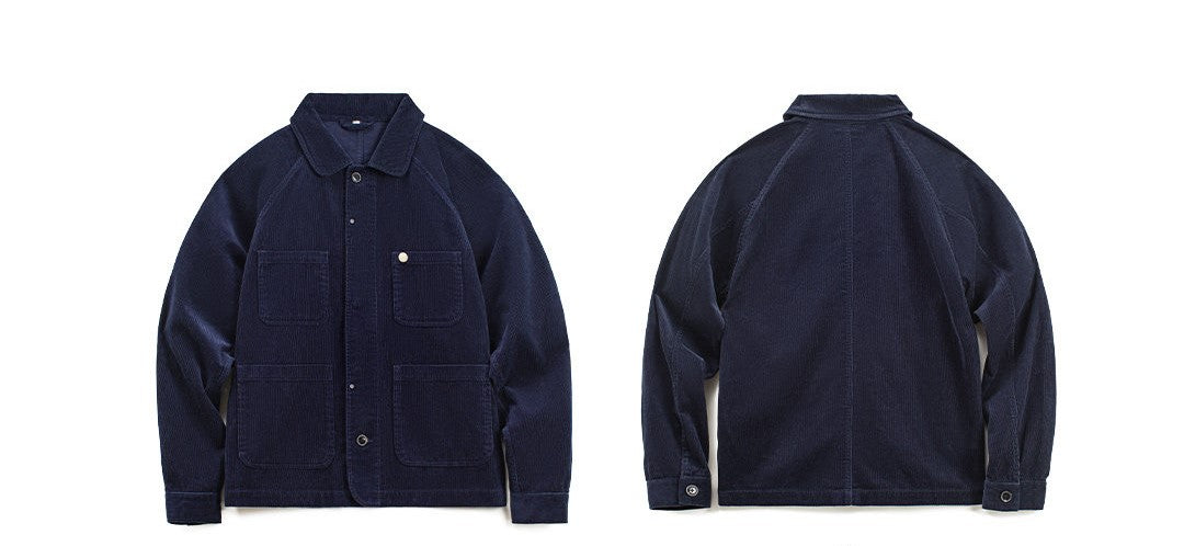 ◇コットン100% ネイビーコーデュロイ ラグランカバーオール ジャケット◇S~2XL