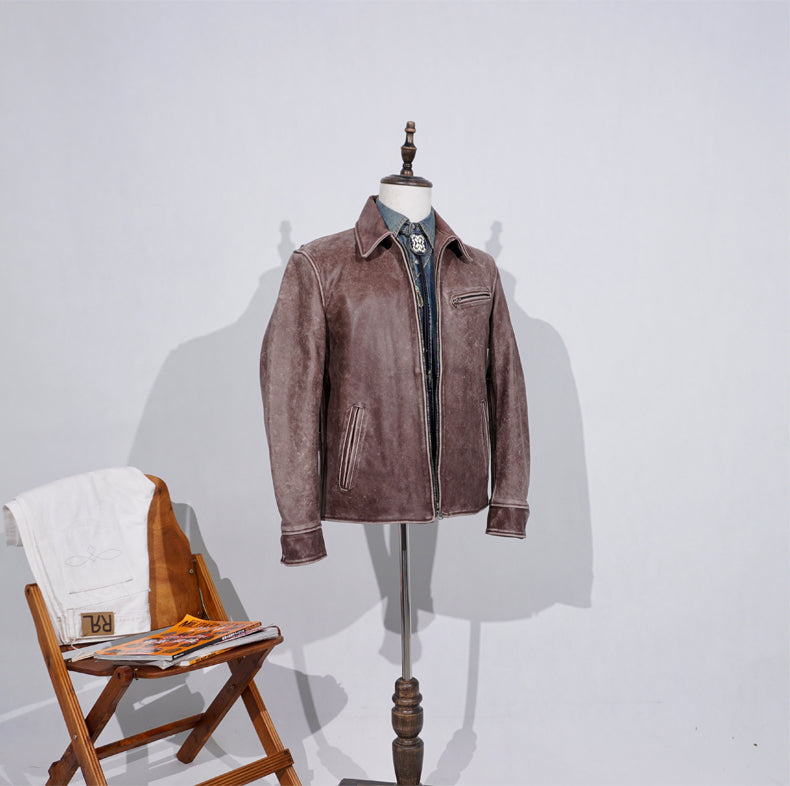 ◇1930’sビンテージ復刻 ウォッシュ加工 カウレザー シングルライダース ジャケット◇S~4XL