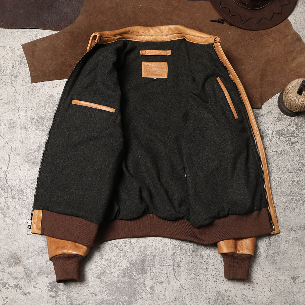 1.7mm極厚◇◇ヴィンテージ復刻 タンカラーカウレザーA-2ジャケット◇◇M~5XL