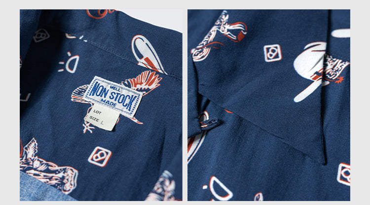 2色展開★レーヨン使いで落ち感GOOD★チェーンステッチ ウエスタンパターン アロハ シャツ★S~2XL