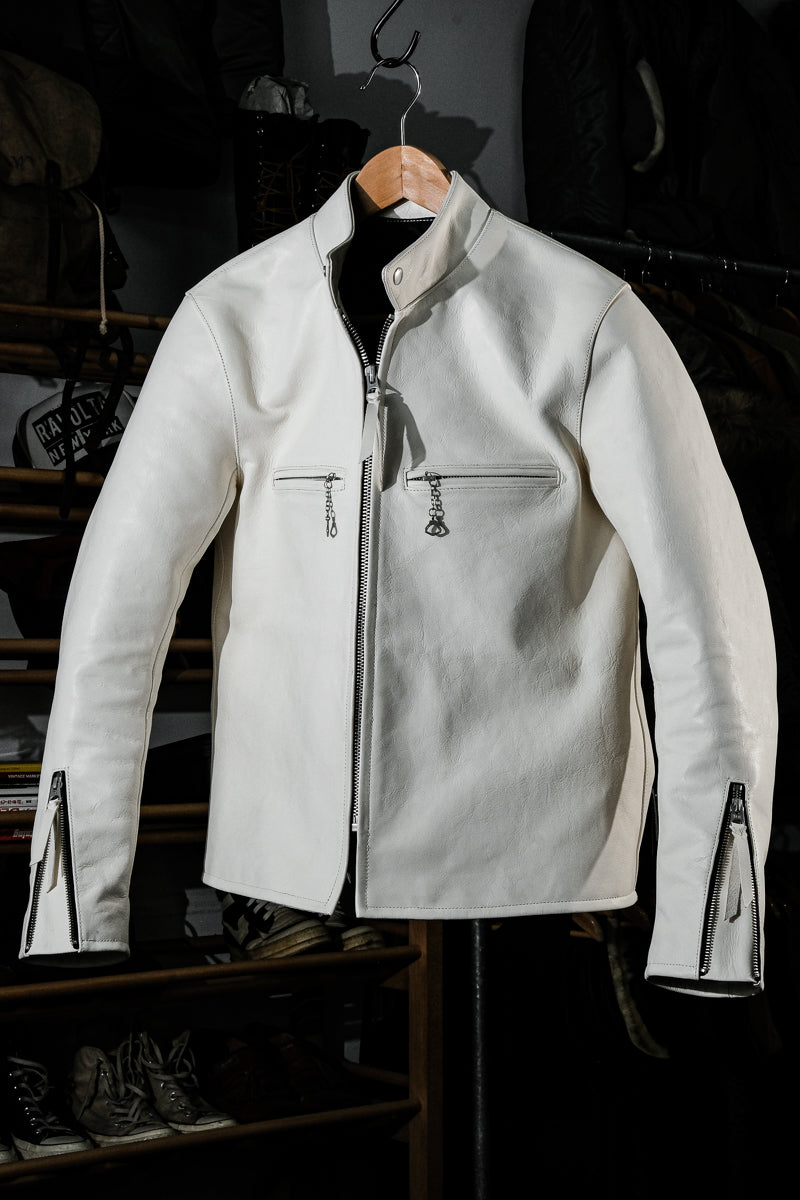 ホワイトカラー ゴートレザー シングルライダースジャケット S~2XL