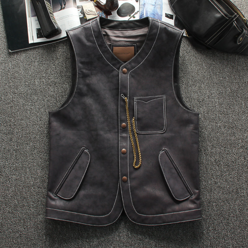 カウレザー ライダースレザーベスト M~3XL