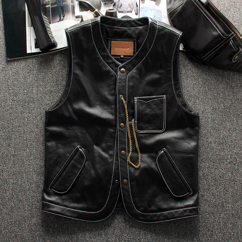 カウレザー ライダースレザーベスト M~3XL