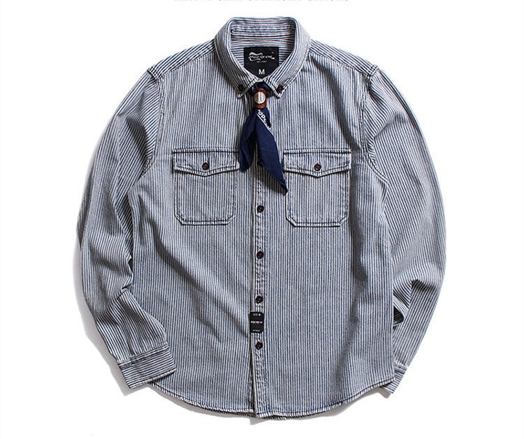 △コットン 長袖 ストライプボタンダウンシャツ▽S~2XL