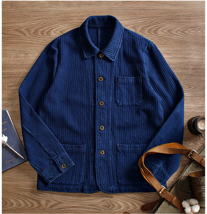 ◇ヴィンテージフレンチワークスタイル復刻 インディゴ染め コットンカバーオールジャケット◇S~2XL