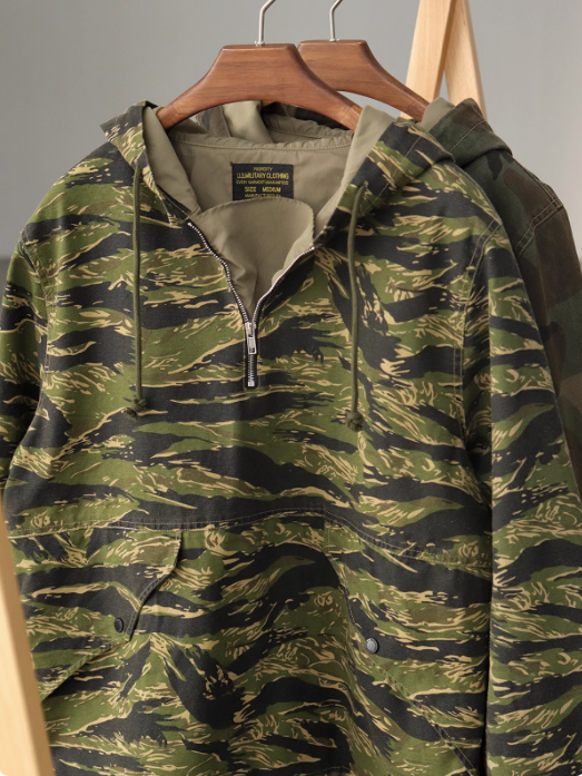 コットン タイガーカモフラージュ ミリタリーアノラックジャケット◇S～2XL