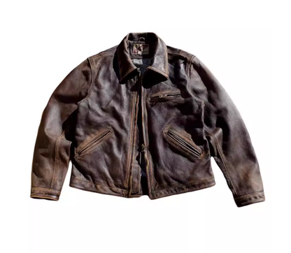 昨シーズン物売り切りSALEプライス◆1930's VINTAGE復刻デザイン茶芯 カウレザー スポーツジャケット◆S~5XL