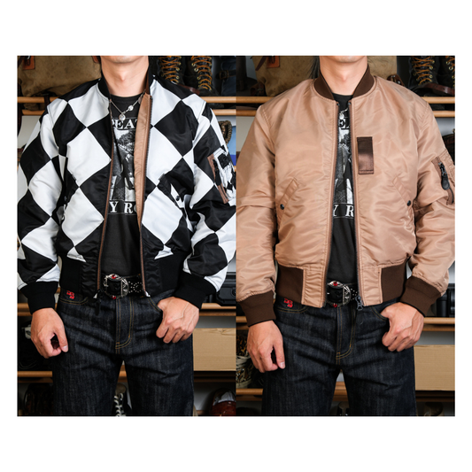 ▲リバーシブルデザイン チェッカー柄MA-1ジャケット▼S～2XL
