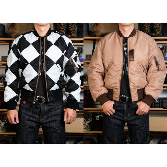 真冬にも▲リバーシブルデザイン チェッカー柄MA-1ジャケット 中綿入り▼S～2XL
