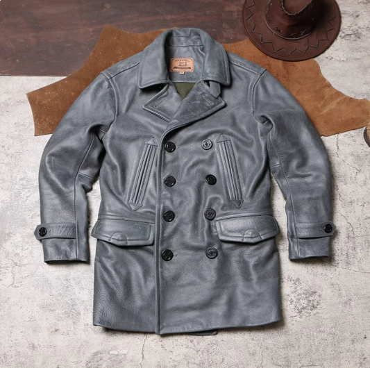 絶妙な色味のブルーグレー◇ヴィンテージ復刻  1.8㎜ USネイビーPコート▼M～4XL