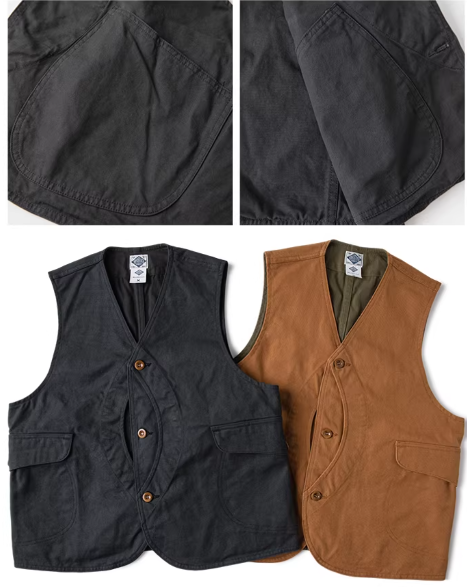 2色展開★ヴィンテージ復刻 13OZ コットン ハンティングベスト★S～2XL
