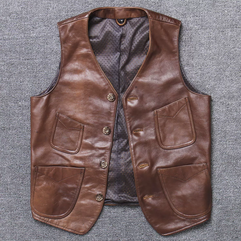 2色展開☆裏地メッシュで夏用にも☆カウレザー バイカーベスト M～4XL☆