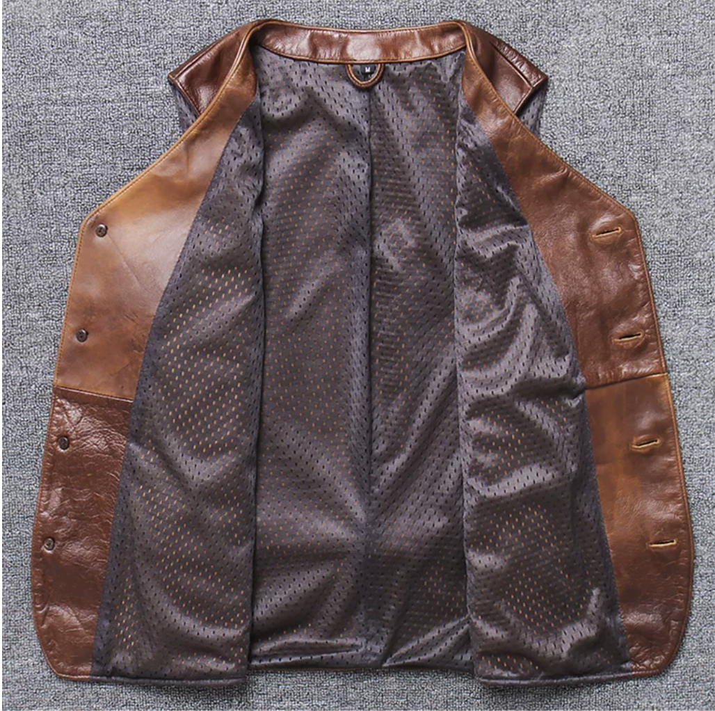 2色展開☆裏地メッシュで夏用にも☆カウレザー バイカーベスト M～4XL☆