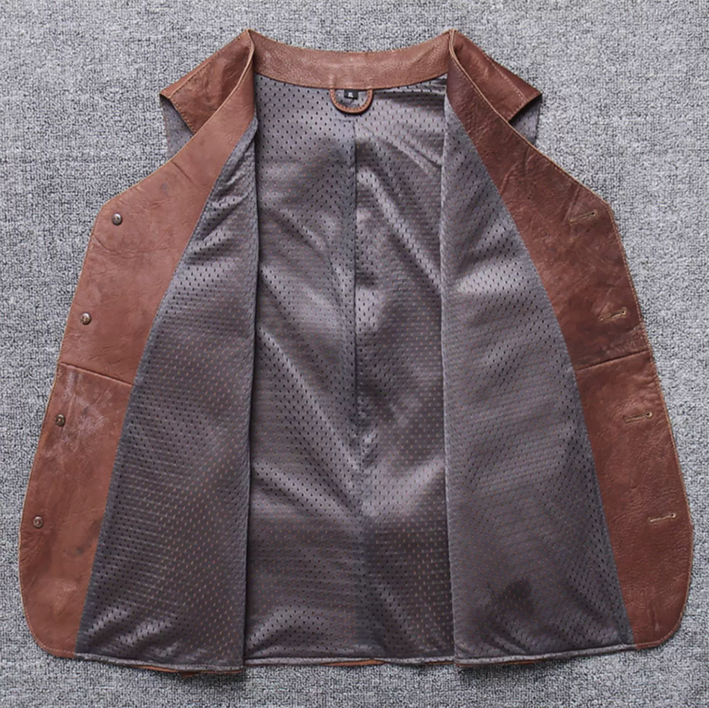 2色展開☆裏地メッシュで夏用にも☆カウレザー バイカーベスト M～4XL☆