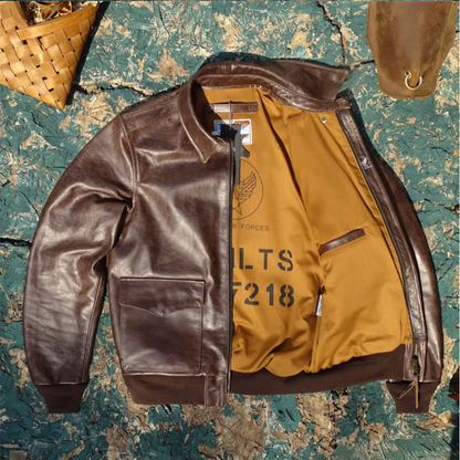 △ヴィンテージ復刻 ワックスコーティング カウレザー A-2ジャケット▽Hell's Angels デザインM～5XL