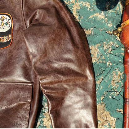 △ヴィンテージ復刻 ワックスコーティング カウレザー A-2ジャケット▽Hell's Angels デザインM～5XL