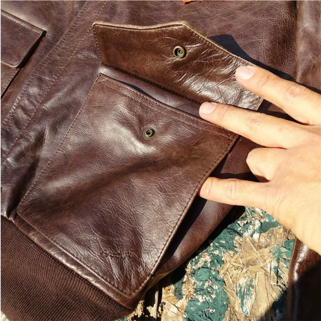 △ヴィンテージ復刻 ワックスコーティング カウレザー A-2ジャケット▽Hell's Angels デザインM～5XL