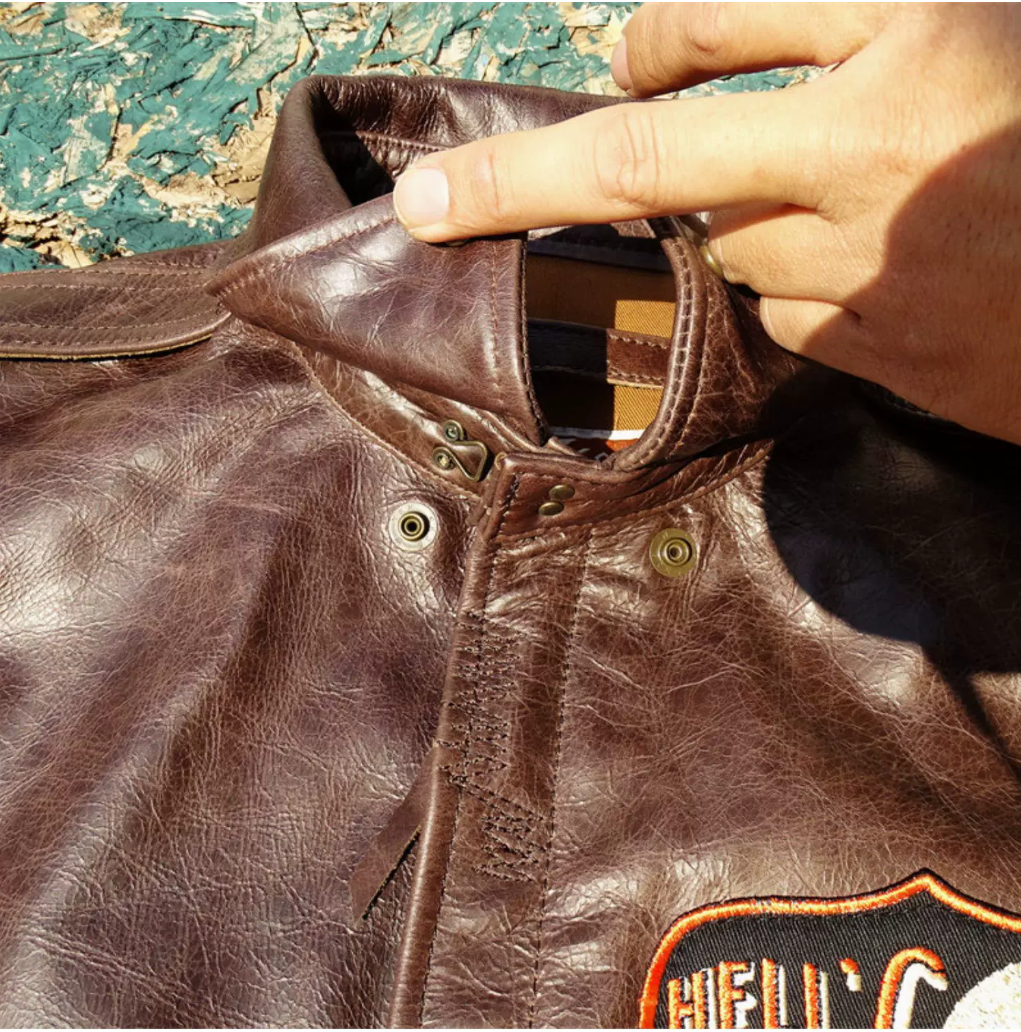 △ヴィンテージ復刻 ワックスコーティング カウレザー A-2ジャケット▽Hell's Angels デザインM～5XL