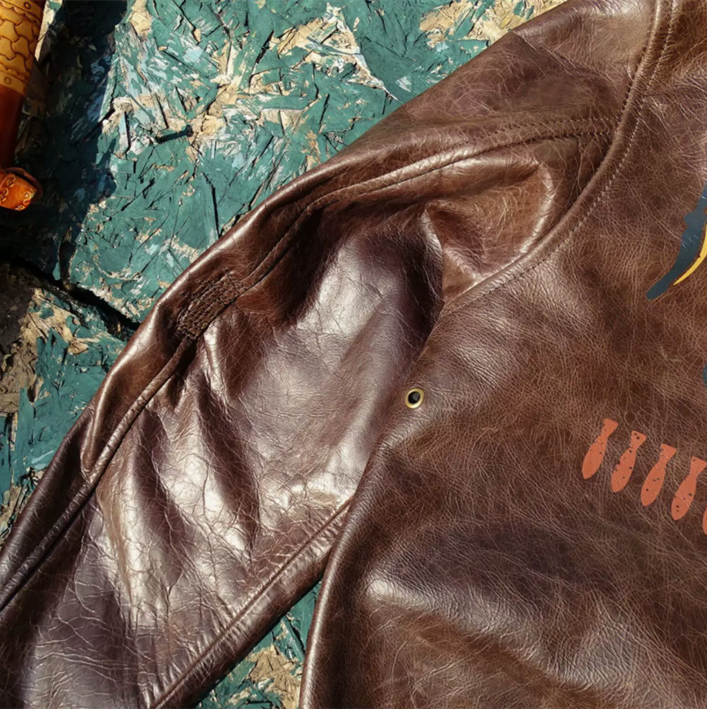 △ヴィンテージ復刻 ワックスコーティング カウレザー A-2ジャケット▽Hell's Angels デザインM～5XL
