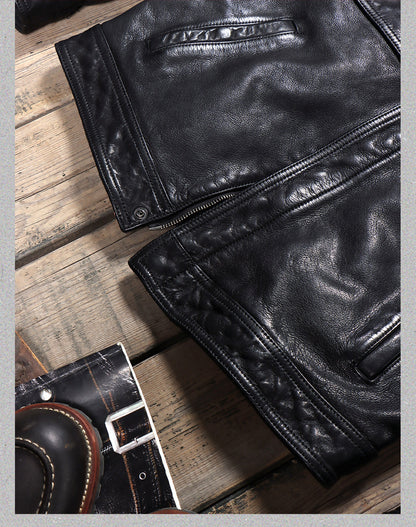 ヴィンテージ復刻スタイル◇植物タンニン鞣しイタリア産カーフレザー ジャケット◇M～4XL