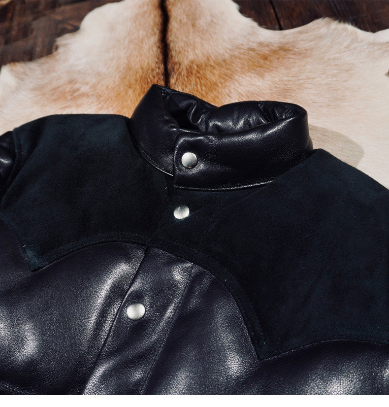 １点のみスペシャルSALE◇XLサイズ◇日本産ディアスキンレザー使用◇ブラック レザーダウンジャケット◇